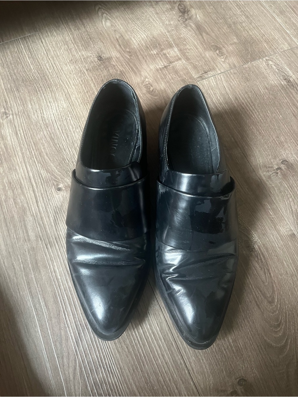Vince Black Patent Leather Pointed Toe Flats